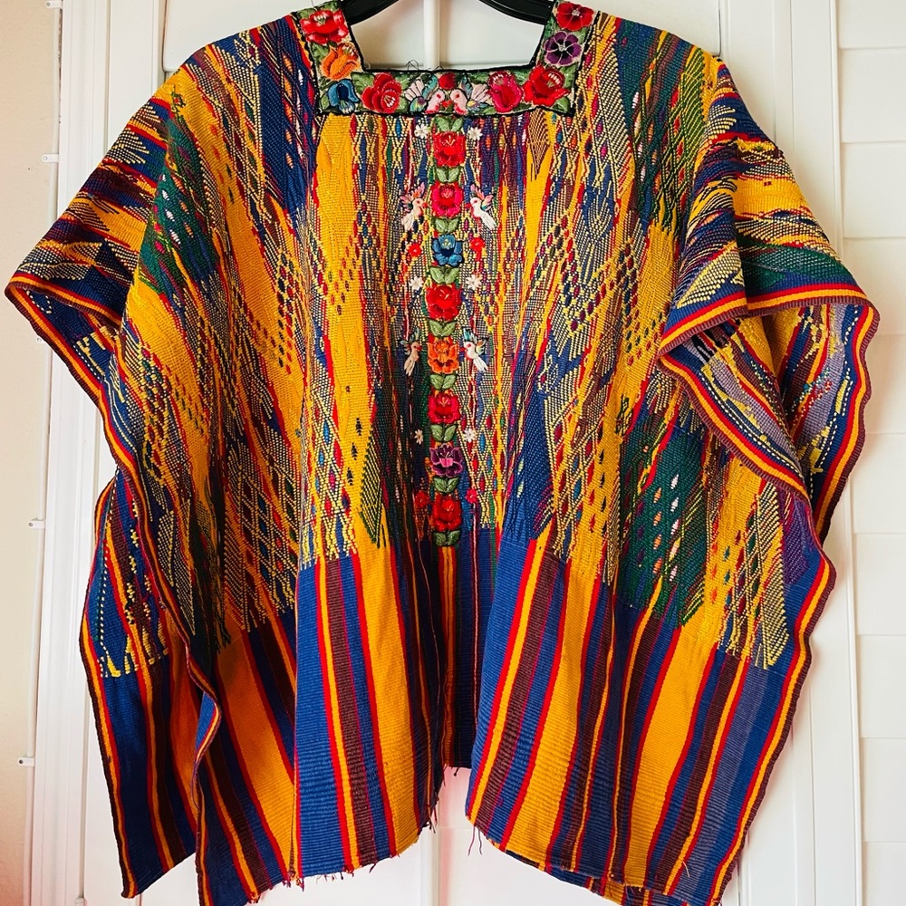 Vintage Guatemalan Hand made Embroidery Mayan huipil, poncho. NEW